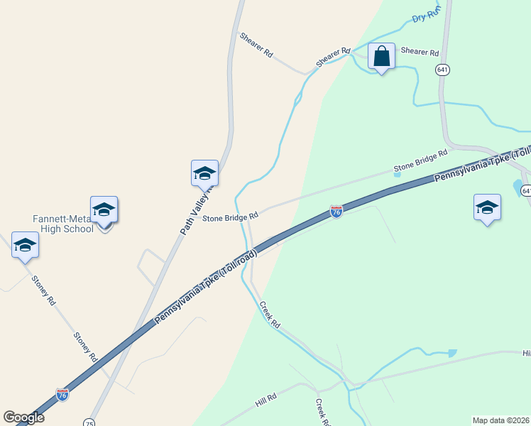 map of restaurants, bars, coffee shops, grocery stores, and more near Stone Bridge Road in Spring Run