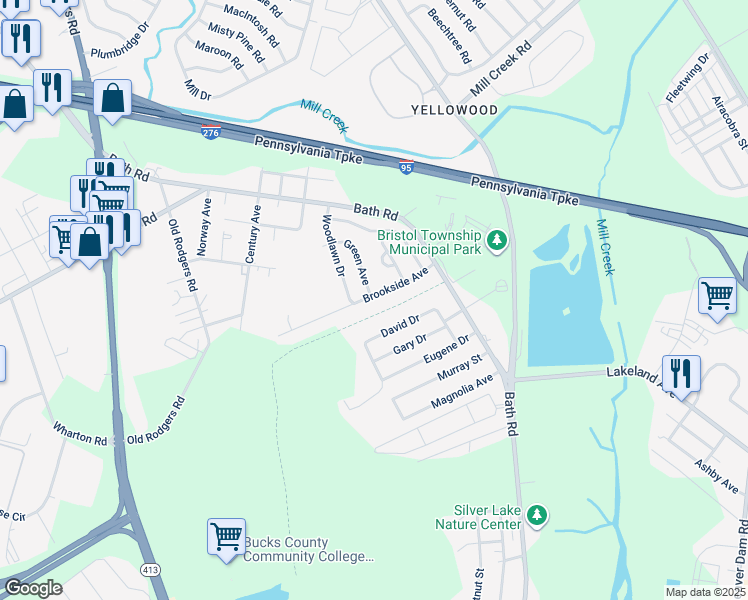 map of restaurants, bars, coffee shops, grocery stores, and more near 4614 Brookside Avenue in Bristol