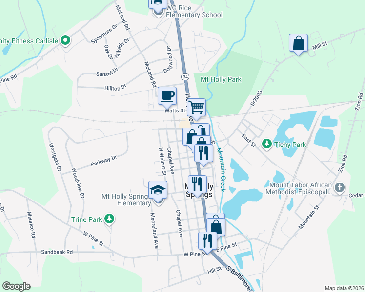 map of restaurants, bars, coffee shops, grocery stores, and more near 430 Chestnut Street in Mount Holly Springs