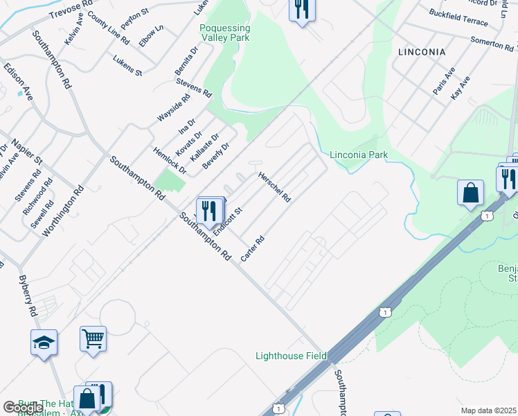 map of restaurants, bars, coffee shops, grocery stores, and more near 15034 Milford Street in Philadelphia