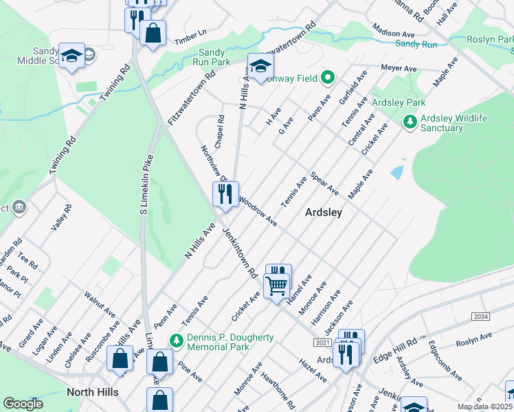 map of restaurants, bars, coffee shops, grocery stores, and more near 700 Garfield Avenue in Glenside