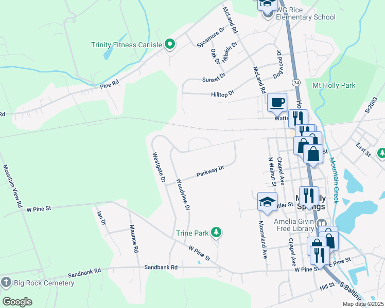 map of restaurants, bars, coffee shops, grocery stores, and more near 200 Westgate Drive in Mount Holly Springs