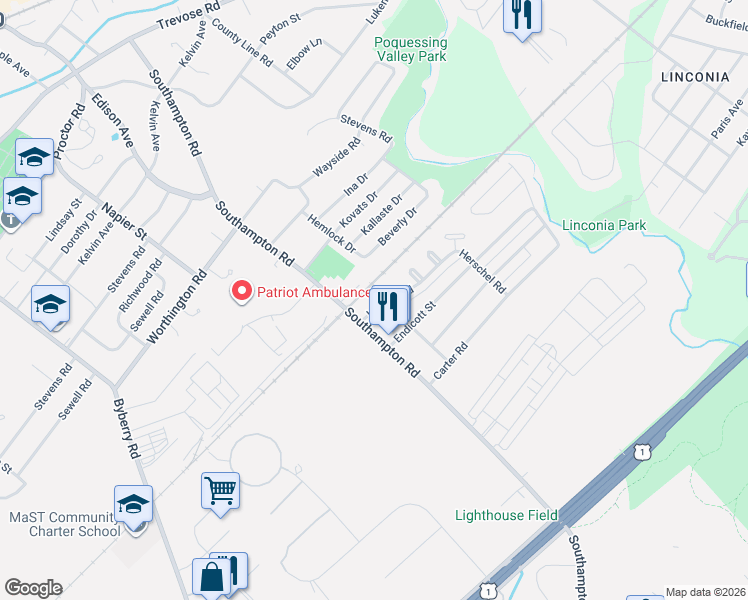 map of restaurants, bars, coffee shops, grocery stores, and more near 1342 Ascot Place in Philadelphia