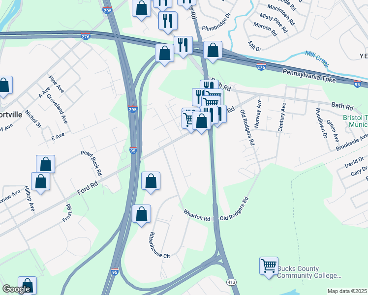 map of restaurants, bars, coffee shops, grocery stores, and more near 3001 Ford Road in Bristol