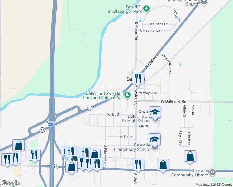 map of restaurants, bars, coffee shops, grocery stores, and more near 14628 Good Street in Daleville