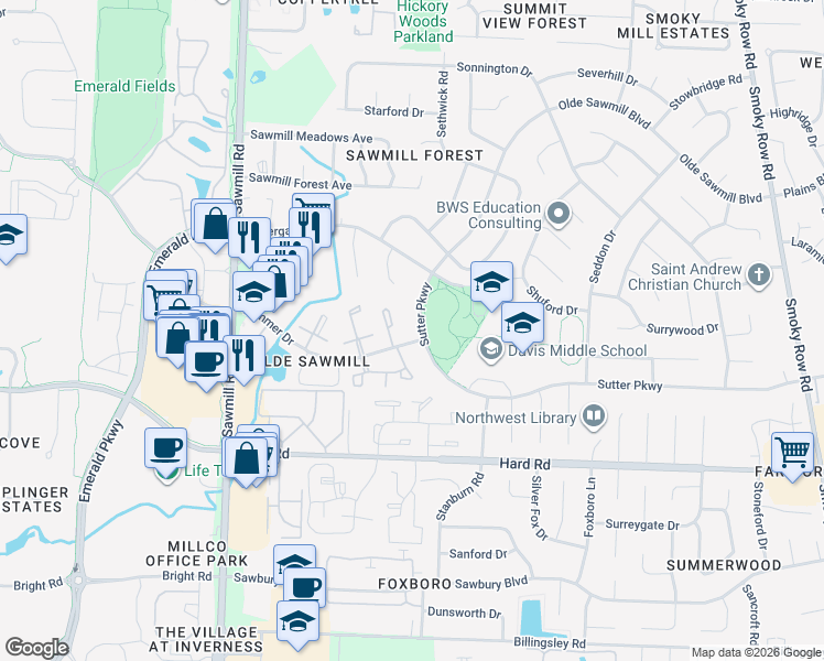 map of restaurants, bars, coffee shops, grocery stores, and more near 2481 Sutter Parkway in Dublin