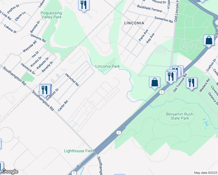 map of restaurants, bars, coffee shops, grocery stores, and more near 2680 Iris Lane in Philadelphia