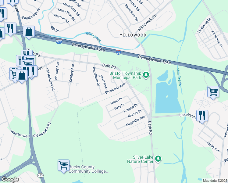 map of restaurants, bars, coffee shops, grocery stores, and more near 4614 Brookside Avenue in Bristol
