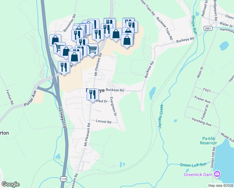 map of restaurants, bars, coffee shops, grocery stores, and more near I White Bridge Road in Mount Pleasant