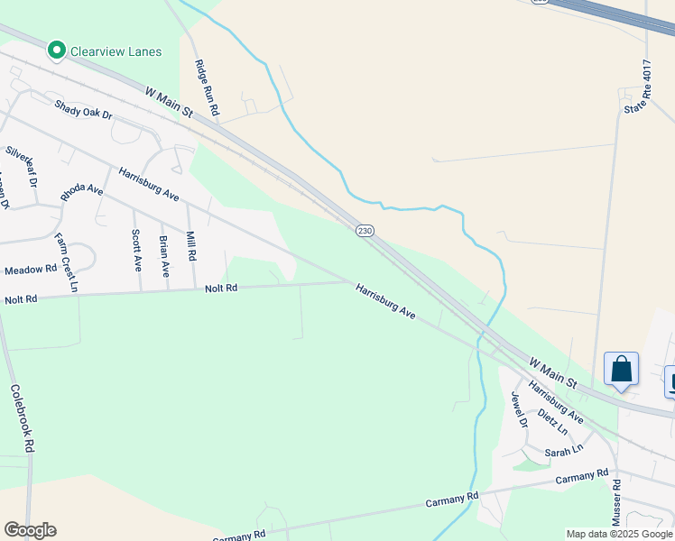map of restaurants, bars, coffee shops, grocery stores, and more near 1509 Harrisburg Avenue in Mount Joy
