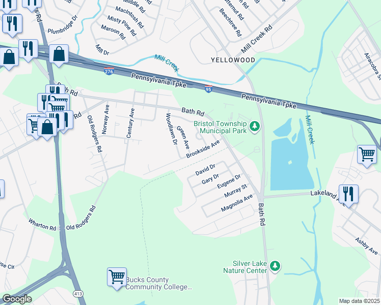 map of restaurants, bars, coffee shops, grocery stores, and more near 2501 Green Avenue in Bristol