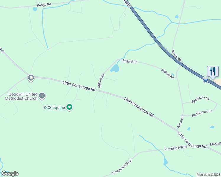 map of restaurants, bars, coffee shops, grocery stores, and more near 1780 Little Conestoga Road in Glenmoore