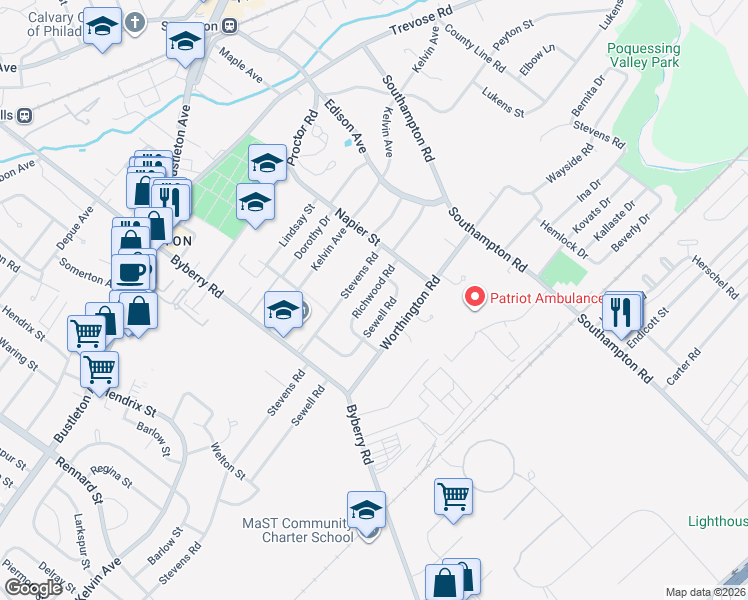 map of restaurants, bars, coffee shops, grocery stores, and more near 13036 Richwood Road in Philadelphia