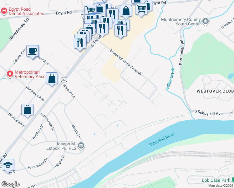 map of restaurants, bars, coffee shops, grocery stores, and more near 267 Stone Ridge Drive in Eagleville