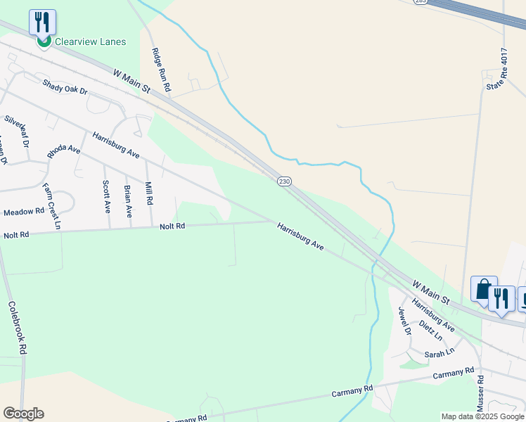map of restaurants, bars, coffee shops, grocery stores, and more near 1509 Harrisburg Avenue in Mount Joy