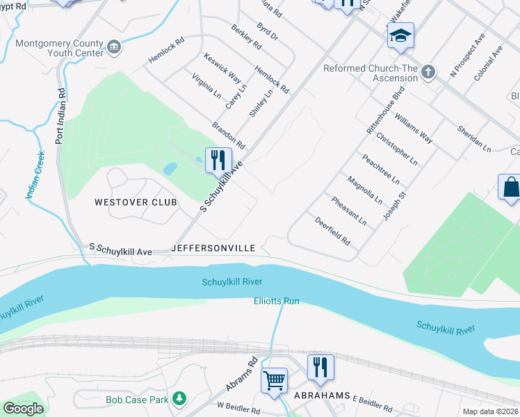 map of restaurants, bars, coffee shops, grocery stores, and more near 158 Woodstream Drive in Eagleville