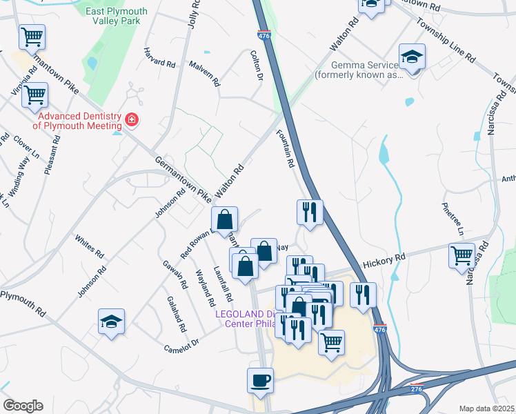 map of restaurants, bars, coffee shops, grocery stores, and more near 666 West Germantown Pike in Plymouth Meeting
