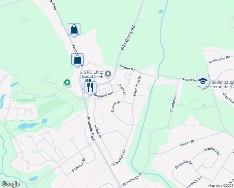 map of restaurants, bars, coffee shops, grocery stores, and more near 1000 Olympia Street in Lititz