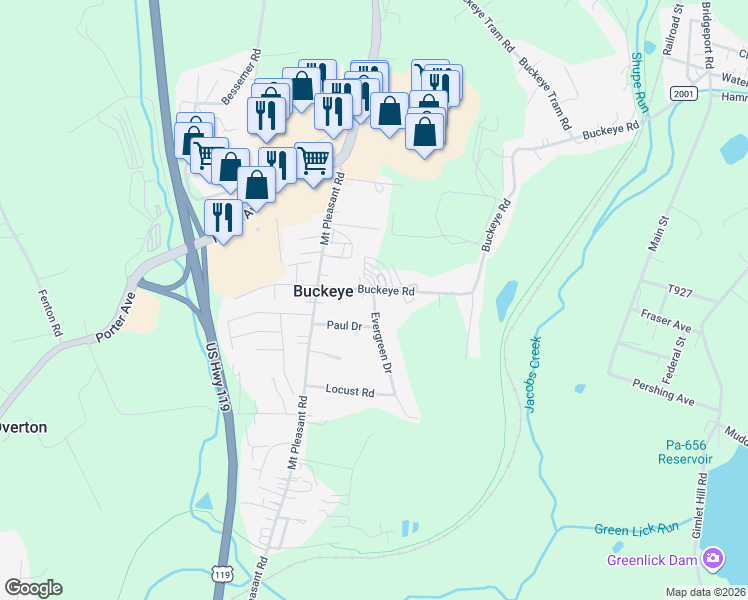 map of restaurants, bars, coffee shops, grocery stores, and more near I White Bridge Road in Mount Pleasant