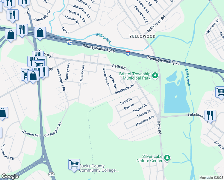 map of restaurants, bars, coffee shops, grocery stores, and more near 2502 Woodlawn Drive in Bristol