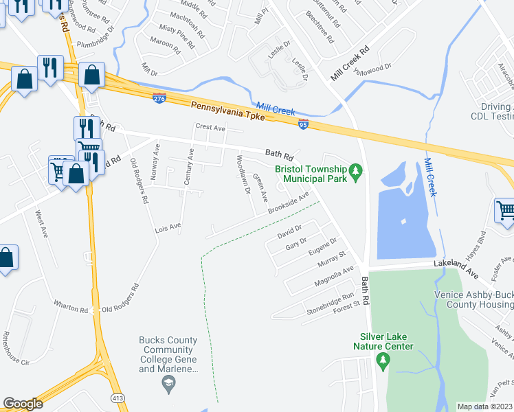 map of restaurants, bars, coffee shops, grocery stores, and more near 2502 Woodlawn Drive in Bristol