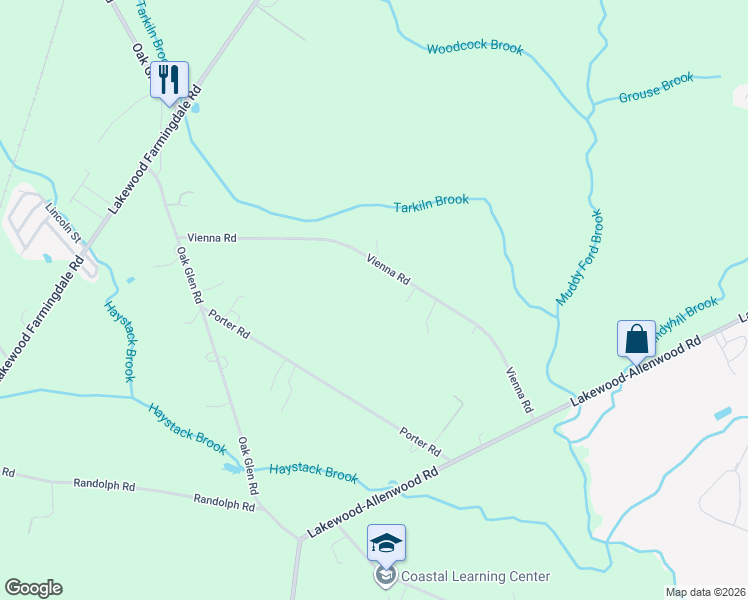 map of restaurants, bars, coffee shops, grocery stores, and more near 106 Vienna Road in Howell Township