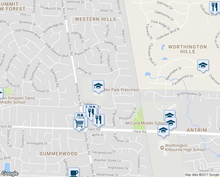 map of restaurants, bars, coffee shops, grocery stores, and more near 8041 Saddle Run in Powell