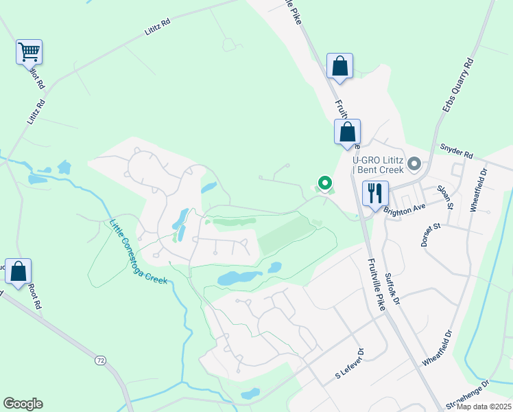 map of restaurants, bars, coffee shops, grocery stores, and more near 687 Bent Creek Drive in Lititz