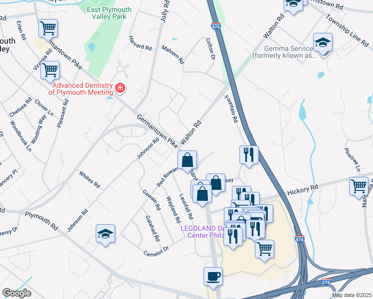map of restaurants, bars, coffee shops, grocery stores, and more near 682 West Germantown Pike in Plymouth Meeting