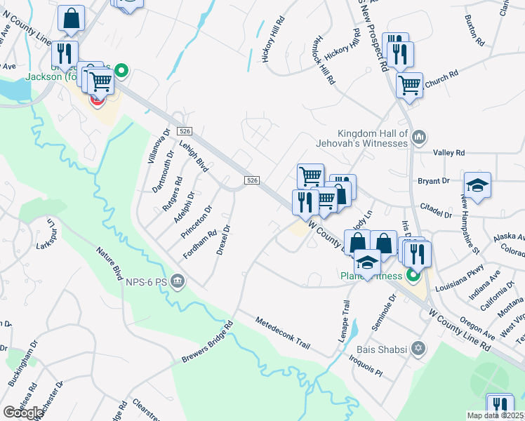 map of restaurants, bars, coffee shops, grocery stores, and more near 2135 West County Line Road in Jackson Township