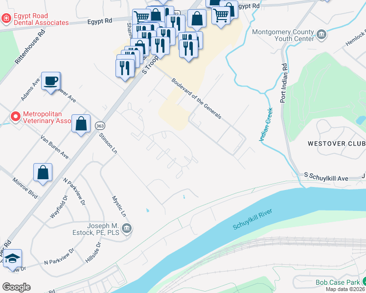 map of restaurants, bars, coffee shops, grocery stores, and more near 267 Stone Ridge Drive in Eagleville