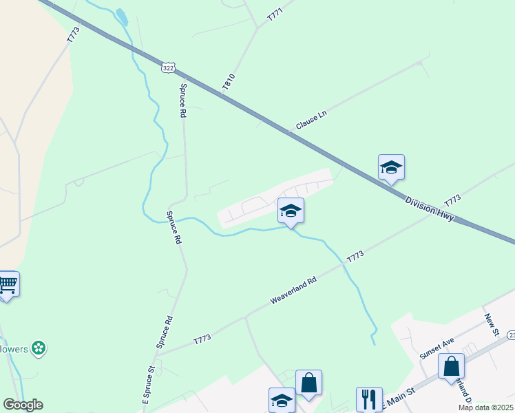 map of restaurants, bars, coffee shops, grocery stores, and more near 25 Hearth Drive in East Earl