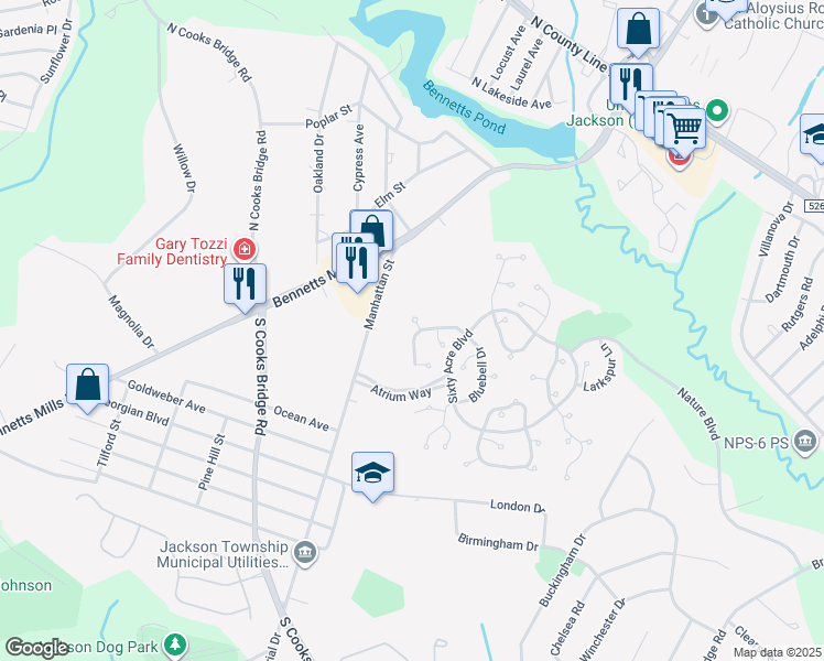 map of restaurants, bars, coffee shops, grocery stores, and more near 400 Sage Court in Jackson Township
