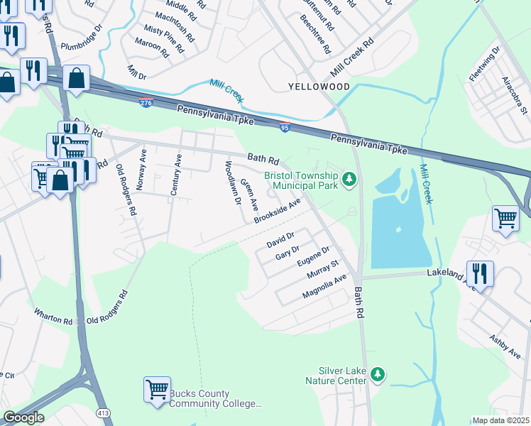 map of restaurants, bars, coffee shops, grocery stores, and more near 4609 Brookside Avenue in Bristol