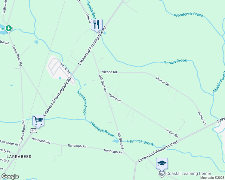 map of restaurants, bars, coffee shops, grocery stores, and more near 707 Oak Glen Road in Howell Township