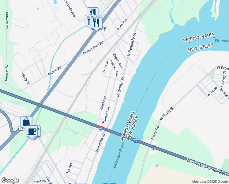 map of restaurants, bars, coffee shops, grocery stores, and more near 2512 Palmer Avenue in Bristol
