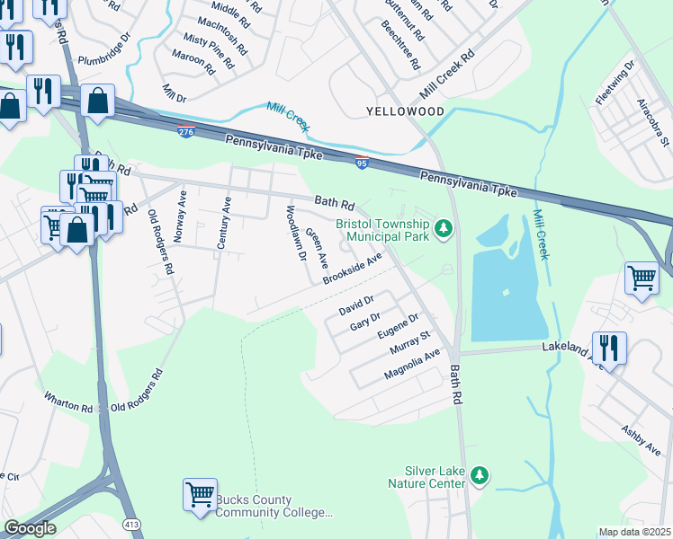 map of restaurants, bars, coffee shops, grocery stores, and more near 4609 Brookside Avenue in Bristol