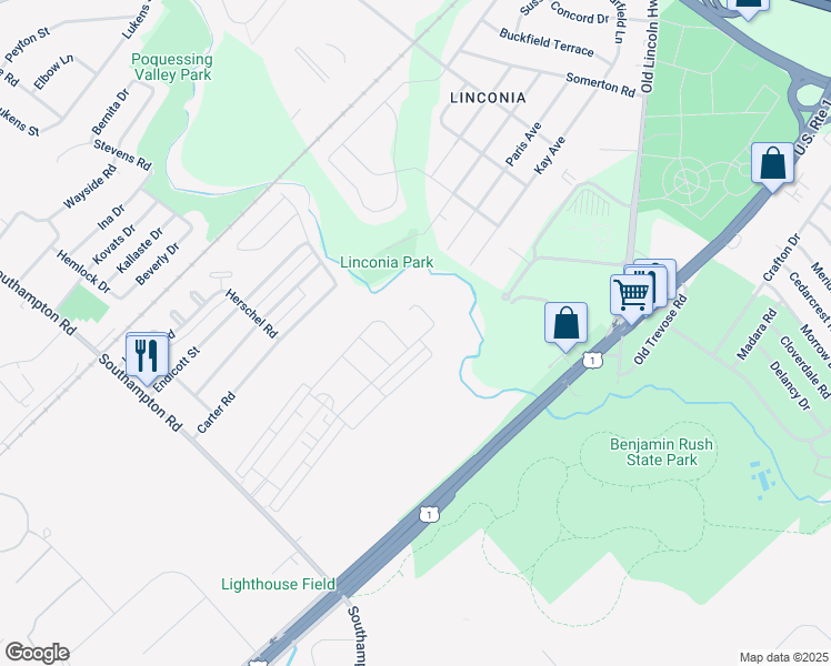 map of restaurants, bars, coffee shops, grocery stores, and more near 15154 Sunflower Drive in Philadelphia