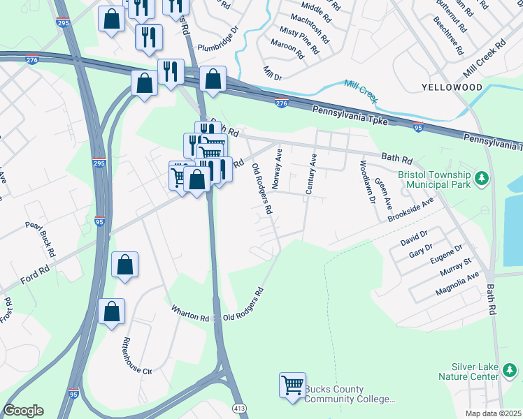 map of restaurants, bars, coffee shops, grocery stores, and more near 2905 Old Rodgers Road in Bristol