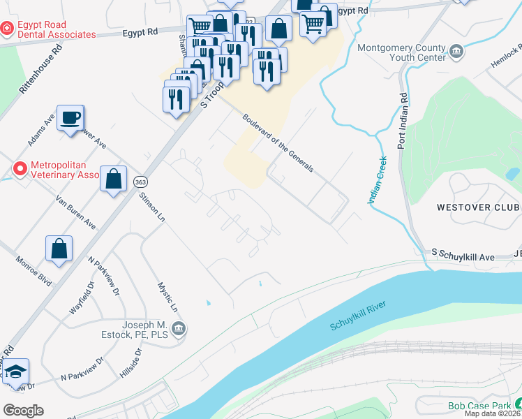 map of restaurants, bars, coffee shops, grocery stores, and more near 267 Stone Ridge Drive in Eagleville