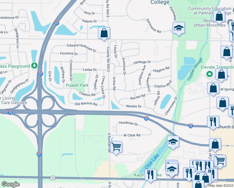 map of restaurants, bars, coffee shops, grocery stores, and more near 508 Irvine Rd in Champaign