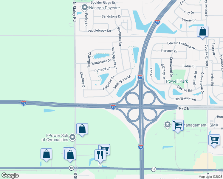 map of restaurants, bars, coffee shops, grocery stores, and more near 707 Sedgegrass Drive in Champaign