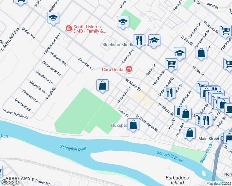 map of restaurants, bars, coffee shops, grocery stores, and more near 133 Rosemont Avenue in Norristown