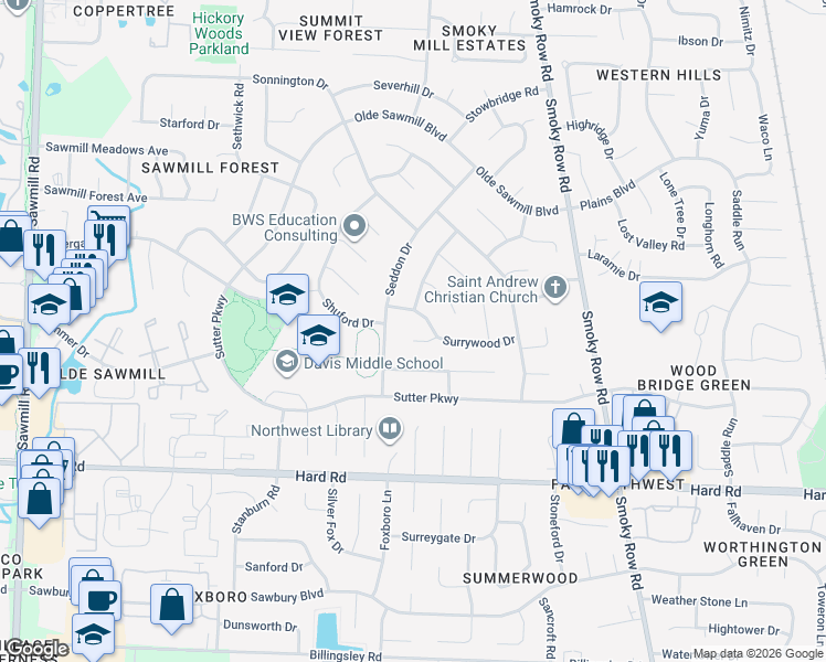 map of restaurants, bars, coffee shops, grocery stores, and more near 2176 Sharwood Court in Columbus