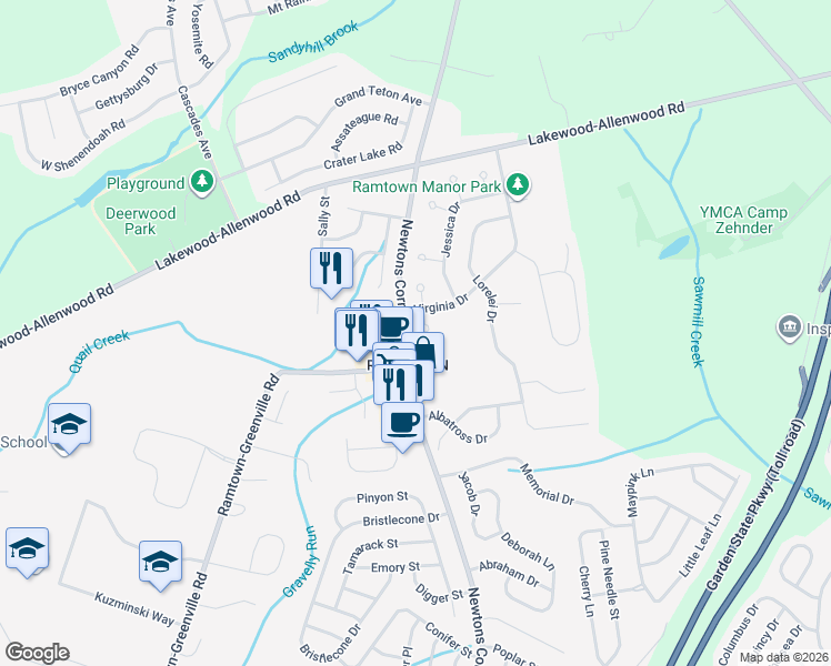 map of restaurants, bars, coffee shops, grocery stores, and more near 5 Desiree Court in Howell Township