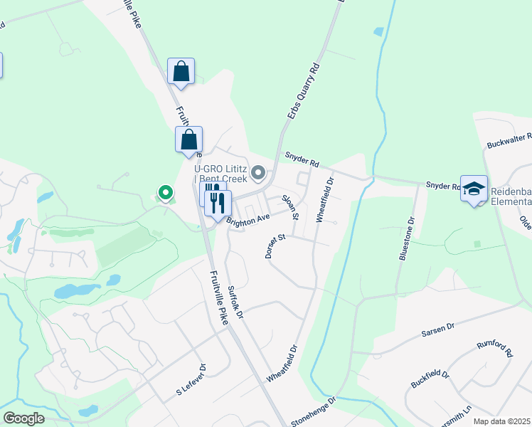map of restaurants, bars, coffee shops, grocery stores, and more near 1000 Olympia Street in Lititz
