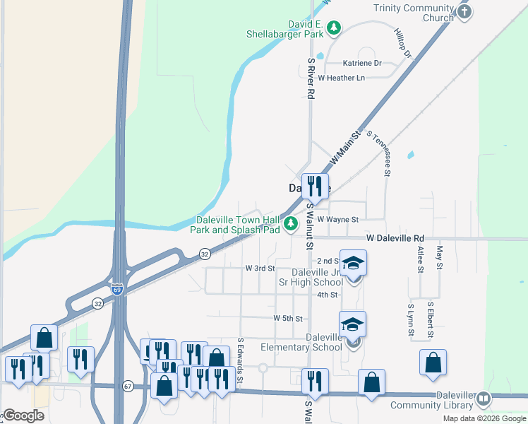 map of restaurants, bars, coffee shops, grocery stores, and more near 14628 West Good Street in Daleville