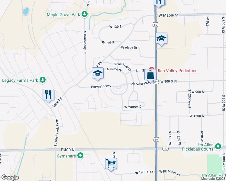 map of restaurants, bars, coffee shops, grocery stores, and more near 906 South Crescent Way in Mapleton