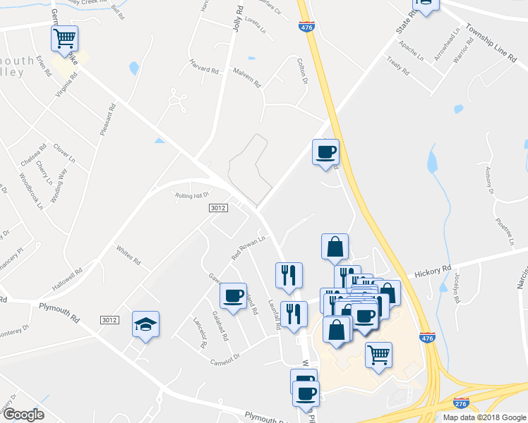 map of restaurants, bars, coffee shops, grocery stores, and more near 2900 Walton Road in Plymouth Meeting