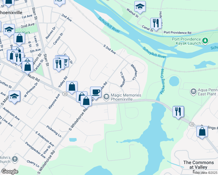 map of restaurants, bars, coffee shops, grocery stores, and more near 211 Meetinghouse Ln in Phoenixville